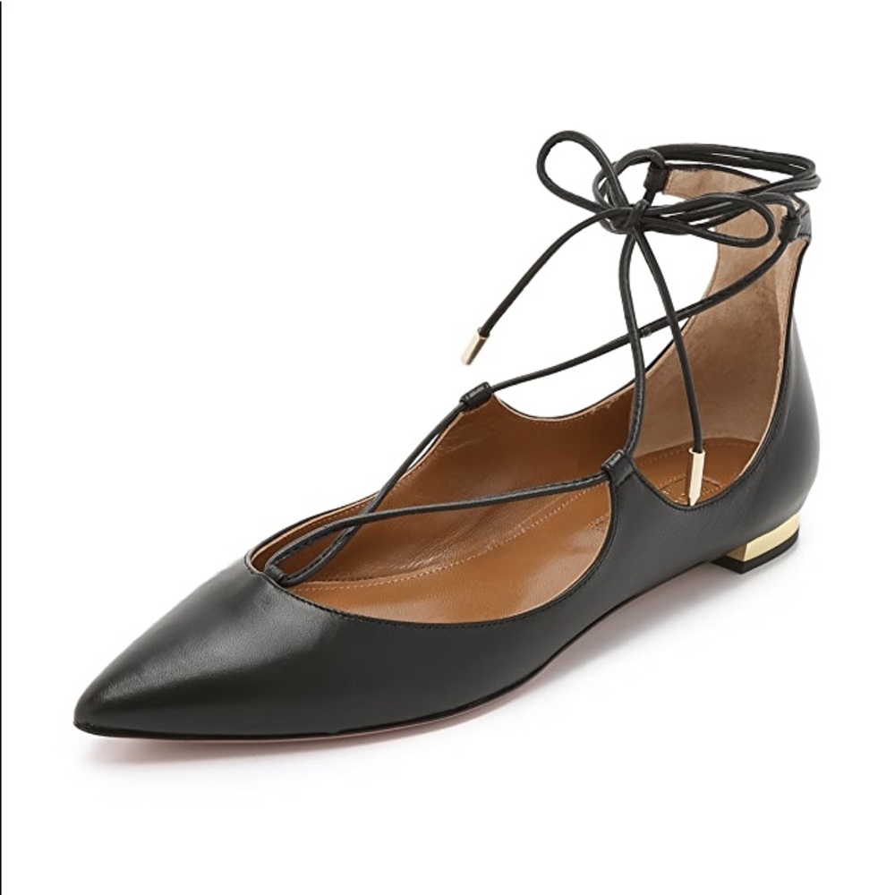 Aquazzura Christy Leather Pointed Toe Flat - Sz 39